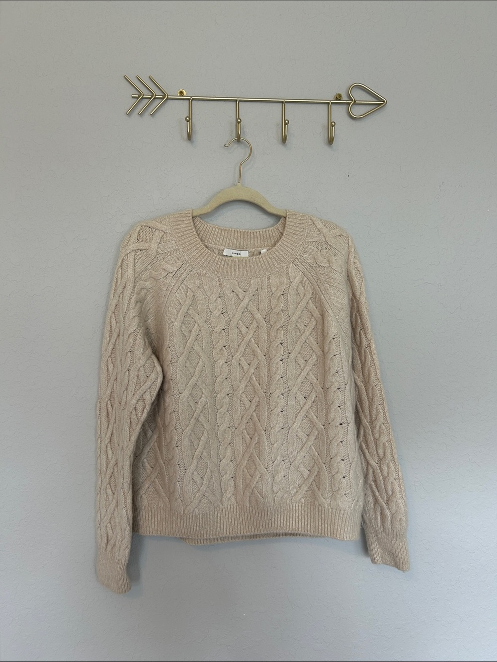 Vince Cable Knit Sweater Merino Wool Cashmere Women’s Sweater Ivory Oatmeal Med